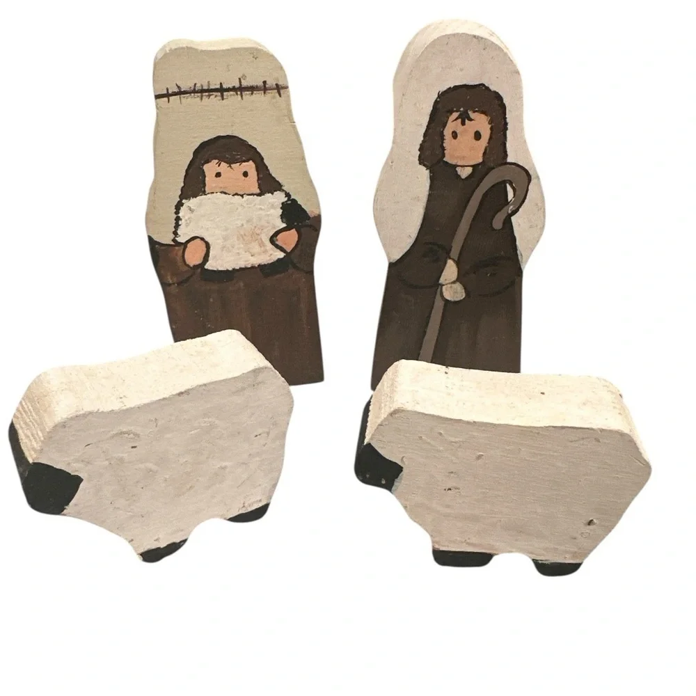 Folk Art Wooden Handmade Painted Nativity Christmas Scene 14 Piece Set